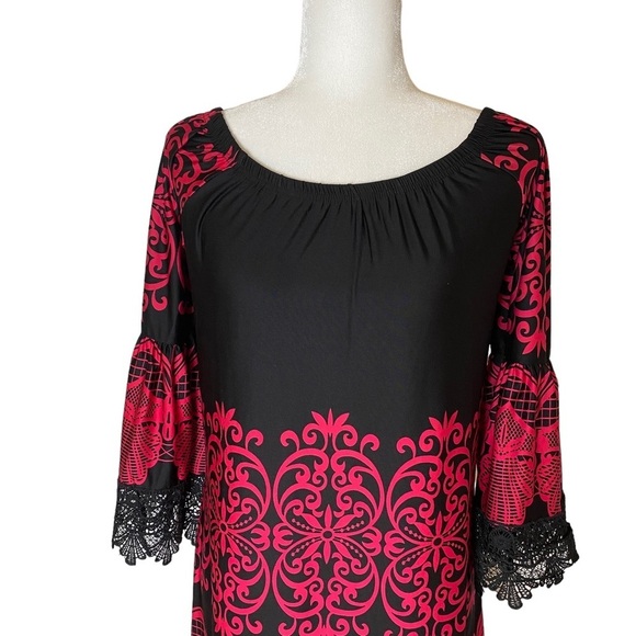 NWT White Mark Black and Fuchsia Lace Trimmed Shift‎ Dress Sz M - Picture 3 of 16